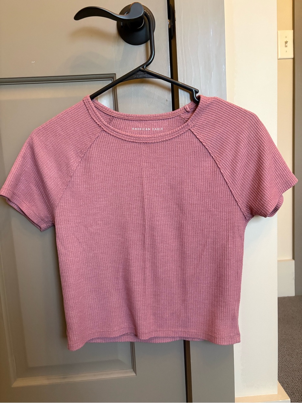 American Eagle Outfitters Mauve Ribbed Waffle Crop Top